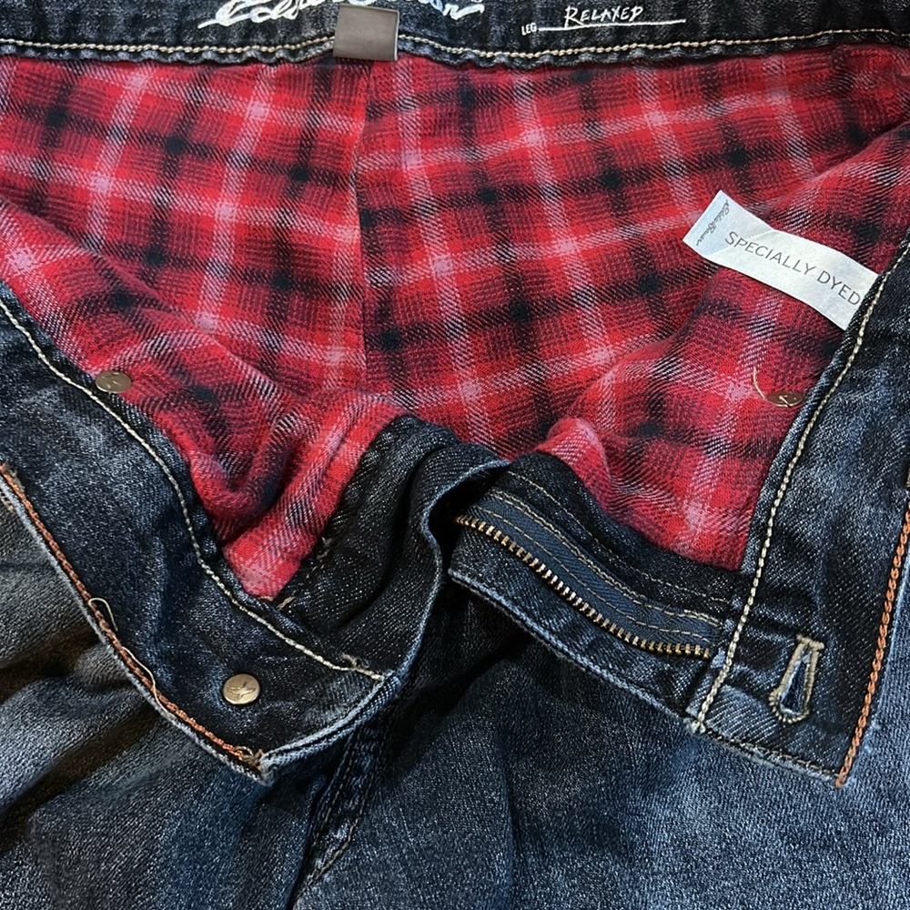 EDDIE BAUER Boyfriend Relaxed Buffalo Flannel Lined Jeans 8 - Picture 5 of 9